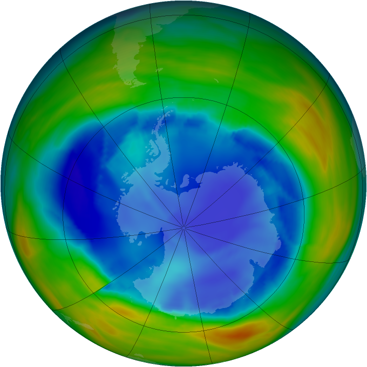 Antarctic ozone map for 16 August 2005